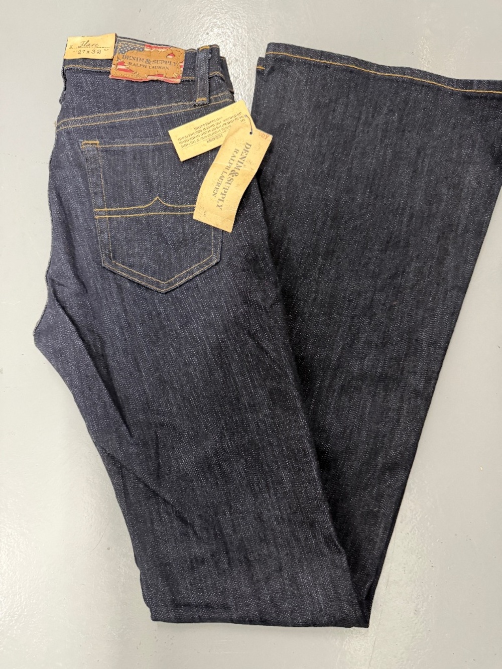 NWT Denim & Supply Ralph Lauren Flare jeans 27X32 low rise wide leg dark blue